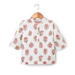 Babyhug Cambric Woven Full Sleeves Floral Printed Kurta & Dhoti Set - White