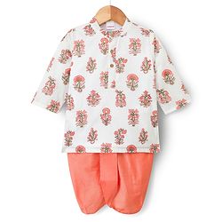 Babyhug Cambric Woven Full Sleeves Floral Printed Kurta & Dhoti Set - White