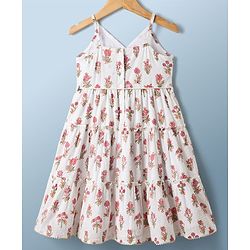 Babyhug Cambric Woven Sleeveless Floral Printed Ethnic Dress - White