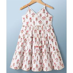 Babyhug Cambric Woven Sleeveless Floral Printed Ethnic Dress - White