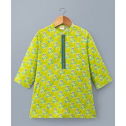 Babyhug Cambric Woven Full Sleeves Kurta Pyjama Set with Floral Print - Green