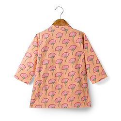 Babyhug 100% Cotton Cambric Woven Full Sleeves Floral Printed Kurta & Dhoti Set - Peach