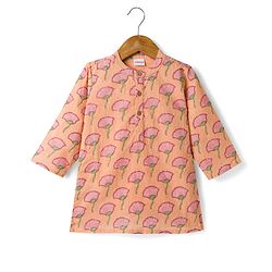 Babyhug 100% Cotton Cambric Woven Full Sleeves Floral Printed Kurta & Dhoti Set - Peach
