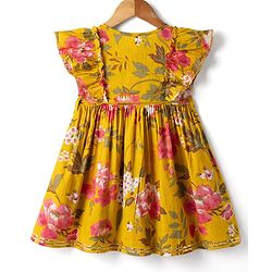 Babyhug Cambric Woven Sleeveless Floral Printed Ethnic Dress - Mustard
