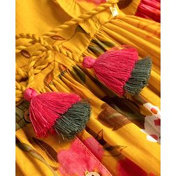 Babyhug Cambric Woven Sleeveless Floral Printed Ethnic Dress - Mustard