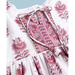 Babyhug Cambric Woven Three Forth Sleeves Floral Printed Ethnic Dress - White