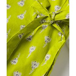 Babyhug 100% Cotton Cambric Woven Full Sleeves Kurta & Pyjama Set With Floral Printed Jacket - Lime Green