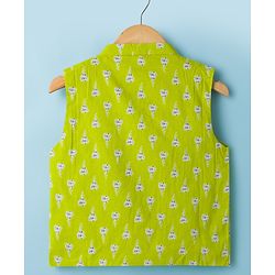 Babyhug 100% Cotton Cambric Woven Full Sleeves Kurta & Pyjama Set With Floral Printed Jacket - Lime Green
