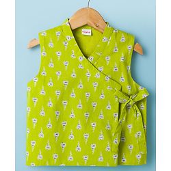Babyhug 100% Cotton Cambric Woven Full Sleeves Kurta & Pyjama Set With Floral Printed Jacket - Lime Green