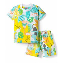 Babyhug 100% Cotton Knit Half Sleeves T-Shirt & Shorts Co-Ord Night Suit With Tropical Theme - Multicolor