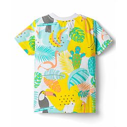 Babyhug 100% Cotton Knit Half Sleeves T-Shirt & Shorts Co-Ord Night Suit With Tropical Theme - Multicolor