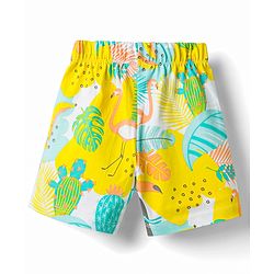 Babyhug 100% Cotton Knit Half Sleeves T-Shirt & Shorts Co-Ord Night Suit With Tropical Theme - Multicolor