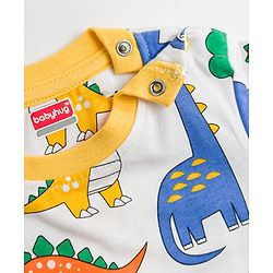 Babyhug Cotton Knit Full Sleeves T-Shirt & Pyjama Co-Ord Night Suit With Dino Print - White