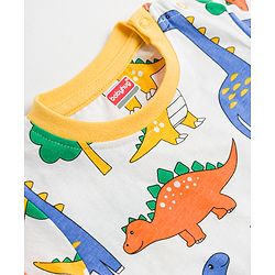 Babyhug Cotton Knit Full Sleeves T-Shirt & Pyjama Co-Ord Night Suit With Dino Print - White