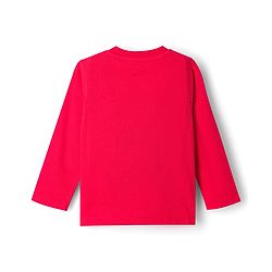 Babyhug Cotton Knit Full Sleeves T-Shirt & Striped Pyjama Night Suit With Text Print - Red