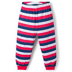Babyhug Cotton Knit Full Sleeves T-Shirt & Striped Pyjama Night Suit With Text Print - Red