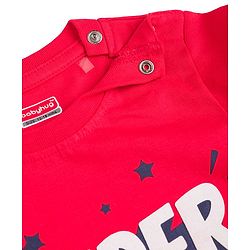 Babyhug Cotton Knit Full Sleeves T-Shirt & Striped Pyjama Night Suit With Text Print - Red