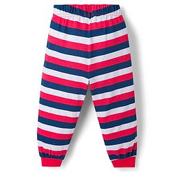 Babyhug Cotton Knit Full Sleeves T-Shirt & Striped Pyjama Night Suit With Text Print - Red