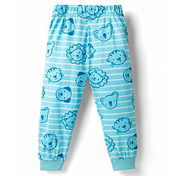 Babyhug Cotton Knit Full Sleeves T-Shirt & Pyjama Co-Ord Striped Night Suit With Animal Print - Blue