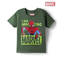 Babyhug Marvel Single Jersey Knit Half Sleeves T-Shirt with Spider Man Graphics - Green
