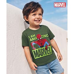 Babyhug Marvel Single Jersey Knit Half Sleeves T-Shirt with Spider Man Graphics - Green