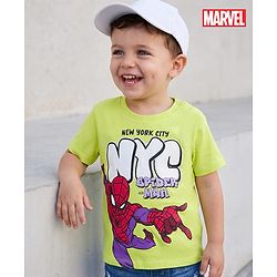 Babyhug Marvel Cotton Knit T-Shirt with Spider-Man Graphic Half Sleeves Round Neck Limegreen 6-9 Months