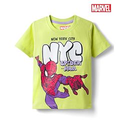 Babyhug Marvel Cotton Knit T-Shirt with Spider-Man Graphic Half Sleeves Round Neck Limegreen 6-9 Months