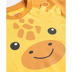 Babyhug Cotton Knit Half Raglan Sleeves Giraffe Printed T-Shirt & Pyjama Night Suit - Yellow