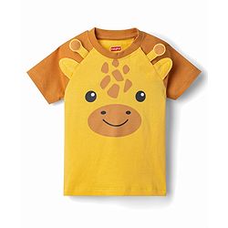 Babyhug Cotton Knit Half Raglan Sleeves Giraffe Printed T-Shirt & Pyjama Night Suit - Yellow