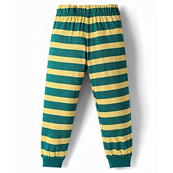 Babyhug Cotton Knit Half Sleeves Tiger Printed & Striped T-Shirt & Pyjama Night Suit - Teal Blue
