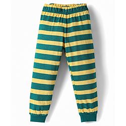 Babyhug Cotton Knit Half Sleeves Tiger Printed & Striped T-Shirt & Pyjama Night Suit - Teal Blue