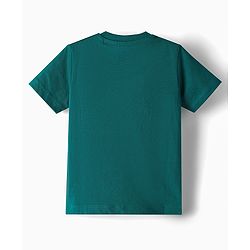 Babyhug Cotton Knit Half Sleeves Tiger Printed & Striped T-Shirt & Pyjama Night Suit - Teal Blue