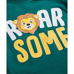 Babyhug Cotton Knit Half Sleeves Tiger Printed & Striped T-Shirt & Pyjama Night Suit - Teal Blue