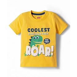 Babyhug Cotton Knit Half Sleeves T-Shirt & Pyjama Night Suit With Dino Print - Yellow