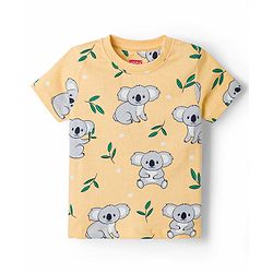 Babyhug 100% Cotton Knit Half Sleeves Koala Printed Co-Ords T-Shirt & Pyjama Night Suit - Yellow