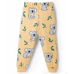 Babyhug 100% Cotton Knit Half Sleeves Koala Printed Co-Ords T-Shirt & Pyjama Night Suit - Yellow