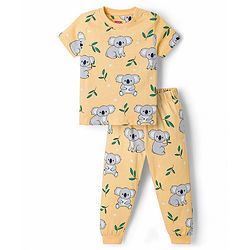 Babyhug 100% Cotton Knit Half Sleeves Koala Printed Co-Ords T-Shirt & Pyjama Night Suit - Yellow