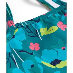 Babyhug Water Repellant Lycra Sleeveless Frock Swimsuit With Floral Print - Green