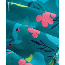 Babyhug Water Repellant Lycra Sleeveless Frock Swimsuit With Floral Print - Green