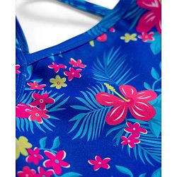 Babyhug Sleeveless Floral Printed Water Repellant Frock Swimsuit - Blue