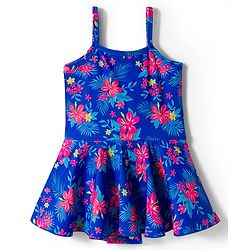 Babyhug Sleeveless Floral Printed Water Repellant Frock Swimsuit - Blue