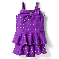 Babyhug Water Repellant Sleeveless Frock Swimsuit with Polka Dots Print & Bow Applique - Lavender