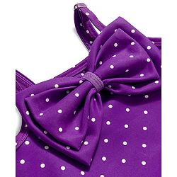 Babyhug Water Repellant Sleeveless Frock Swimsuit with Polka Dots Print & Bow Applique - Lavender