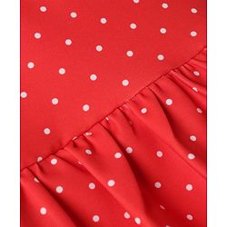 Babyhug Water Repellant Sleeveless Frock Swimsuit with Polka Dot Print & Bow Applique - Red
