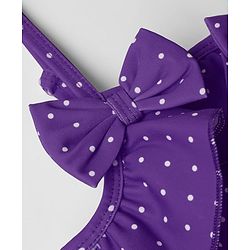 Babyhug Water Repellant Sleeveless Frock Swimsuit with Polka Dot Print & Bow Applique - Lavender
