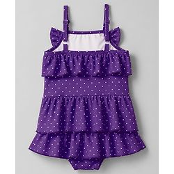 Babyhug Water Repellant Sleeveless Frock Swimsuit with Polka Dot Print & Bow Applique - Lavender