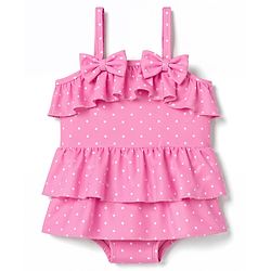 Babyhug Water Repellant Sleeveless Frock Swimsuit with Polka Dots Print & Bow Applique - Pink