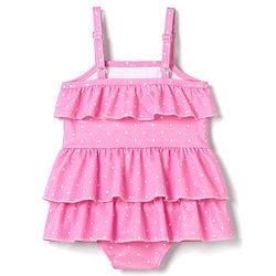 Babyhug Water Repellant Sleeveless Frock Swimsuit with Polka Dots Print & Bow Applique - Pink