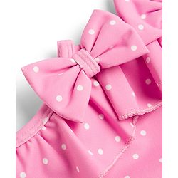 Babyhug Water Repellant Sleeveless Frock Swimsuit with Polka Dots Print & Bow Applique - Pink