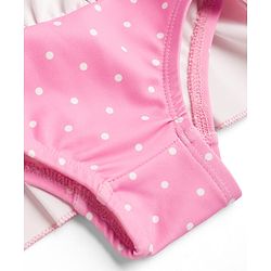 Babyhug Water Repellant Sleeveless Frock Swimsuit with Polka Dots Print & Bow Applique - Pink